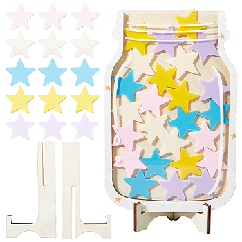 DIY Wood Reward Chart for Kids, Reward Jar for Toddlers, Star, Mixed Color, 21.7x16.6x0.85cm