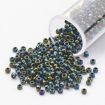 TOHO Japan Seed Beads, 15/0 Import Opaque Glass Round Hole Rocailles, Green, 1.5x1mm, Hole: 0.5mm
