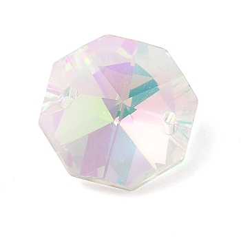 Electroplated Glass Rhinestone Connector Charms, Faceted Octagon Links, Pink, 18x18x10mm, Hole: 1.6mm