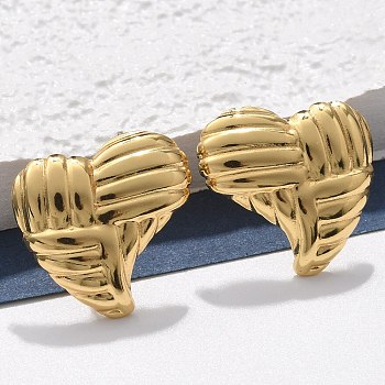 304 Stainless Steel Stud Earrings, Ion Plating(IP), Real 18K Gold Plated, Heart, 19x19.5mm