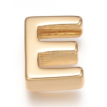 Brass Charms, Long-Lasting Plated, Real 18K Gold Plated, Letter.E, E: 8.5x7x3mm, Hole: 1.6mm