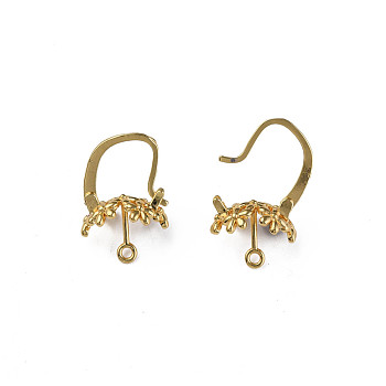Brass Hoop Earring Findings with Latch Back Closure, with Horizontal Loop, Nickel Free, Flower, Real 18K Gold Plated, 19.5x13.5x10mm, Hole: 1.5mm, Pin: 1mm