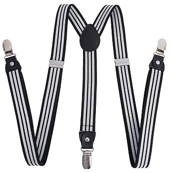 Polyester Elastic Men's Strength Suspenders, with Iron Clasps, Stripe Pattern, 75~116x24x2mm