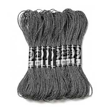 10 Skeins 12-Ply Metallic Polyester Embroidery Floss, Glitter Cross Stitch Threads for Craft Needlework Hand Embroidery, Friendship Bracelets Braided String, Gray, 0.8mm, about 8.75 Yards(8m)/skein