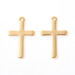 201 Stainless Steel Pendants, Cross, Golden, 20.5x12.5x0.8mm, Hole: 1.4mm(X-STAS-F192-062G)