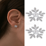 1 Pair Brass Micro Pave Clear Cubic Zirconia Stud Earrings for Women, Snowflake, Platinum, 8.5x9mm(EJEW-LP0004-88)