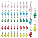 50Pcs 5 Colors Electroplate Glass Pendant Decorations, Teardrop, with Zinc Alloy Lobster Claw Clasps, Faceted, Mixed Color, 36mm, 10pcs/color(HJEW-ME00039)