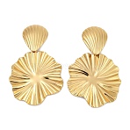 304 Stainless Steel Dangle Stud Earrings, Ion Plating(IP), Lotus Leaf, Golden, 63.5x40mm(EJEW-S253-12G-1)