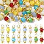 40Pcs 8 Style Glass Pendants, with Alloy Findings, Round Charms, Golden, Mixed Color, 13.1mm, Hole: 2.2mm, 5pcs/style(PALLOY-YW00165)