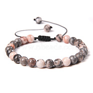 Natural Zebra Jasper Round Bead Adjustable Braided Bracelets, 6mm(UO3136-27)