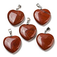 Natural Red Jasper Pendants, Heart, with Brass Findings, Platinum, 22~23x20~20.5x6~7.5mm, Hole: 5x8mm(G-G956-B76-FF)