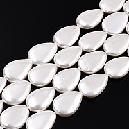 Electroplate Natural Freshwater Shell Beads Strands, Teardrop, Creamy White, 18x13x4mm, Hole: 1mm, about 23pcs/strand, 16.14 inch(41cm)(SHEL-R049-026A)
