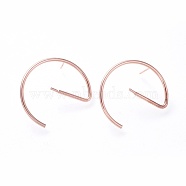 Brass Stud Earring Findings, Half Hoop Earrings, For Half Drilled Beads, with Ear Nuts and 925 Sterling Silver Pin, Letter E, Rose Gold, 29~31x29~30x1.5mm, Pin: 0.7mm and 0.9mm(EJEW-L234-54RG)