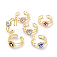 Enamel Evil Eye Open Cuff Ring with Clear Cubic Zirconia, Light Gold Plated Brass Jewelry for Women, Cadmium Free & Lead Free, Mixed Color, US Size 7 1/4(17.5mm)(RJEW-A007-04LG)