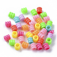 Opaque Polystyrene Plastic European Groove Beads, Large Hole Beads, Column with Groove, Mixed Color, 7x6.5mm, Hole: 4mm, about 350pcs/50g(X-KY-I004-17B)