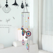 Printed Iron Wind Chime, with Glass Beads, for Outdoor Garden Home Hanging Decoration, Flower of Life, 580mm(PW-WG36526-03)