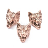 Ion Plating(IP) 304 Stainless Steel Beads, Wolf Head, Rose Gold, 14x11.5x11.5mm, Hole: 1.6mm(STAS-P291-10RG)