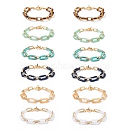 Acrylic & Aluminum Paperclip Chain Bracelets, with 304 Stainless Steel Toggle Clasps and Velvet Bag, Mixed Color, 7-3/4 inch(19.8cm), 6 colors, 2pcs/color, 12pcs/set(BJEW-SZ0001-002)