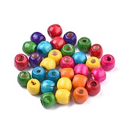 Dyed Natural Wood Beads, Barrel, Lead Free, Mixed Color, 11x12mm, Hole: 3~5mm(X-WOOD-Q007-12mm-M-LF)
