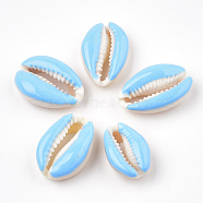 Cowrie Shell Beads, with Enamel, No Hole/Undrilled, Light Sky Blue, 20~26x13~18x5~7mm(SHEL-S274-04B)