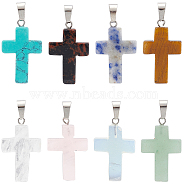 16Pcs 8 Styles Natural & Synthetic Gemstone Pendants, Religion Cross Charms, with Stainless Steel Color Tone Stainless Steel Snap On Bails, Mixed Dyed and Undyed, 29~30x18~19x5~6mm, Hole: 6x4mm, 2pcs/color(G-SC0002-38)