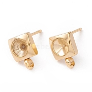 201 Stainless Steel Stud Earring Findings, with 316 Surgical Stainless Steel Pins and Vertical Loops, For Pointed Back Rhinestone, Square, Real 24K Gold Plated, 8.5x6mm, Hole: 1.6mm, Pin: 0.7mm, Tray: 4mm(STAS-P308-05G)