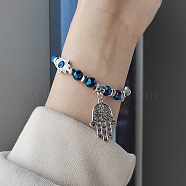 Alloy Turkiye Hamsa Hand Pendant Bracelets, Blue Evil Eye Beaded Jewelry for Women(XI4763-2)
