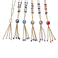 304 Stainless Steel Beaded Necklaces, with Faceted Glass Beads and Natural Gemstone Round Beads, Mixed Color, Golden, 13.58 inch(34.5cm)(NJEW-H210-A-G)