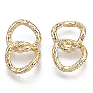 Brass Micro Pave Cubic Zirconia Linking Rings, Nickel Free, Double Twisted Rings, Real 18K Gold Plated, Clear, 19x11x2mm(KK-N232-32-NF)