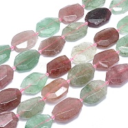 Natural Strawberry Quartz Beads Strands, Faceted, Oval, 15~28x12~21x5~9mm, Hole: 0.6~1.6mm, about 14~20pcs/strand, 14.7 inch~15.7 inch(37.5~40cm)(G-O179-F03)