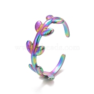 Ion Plating(IP) Rainbow Color 304 Stainless Steel Leaf Wrap Open Cuff Ring for Women, US Size 9(18.9mm)(RJEW-C025-15M)