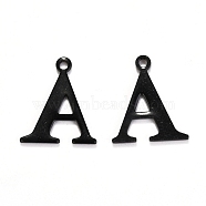 304 Stainless Steel Alphabet Charms, Electrophoresis Black, Letter.A, 12x10.5x1mm, Hole: 1mm(STAS-H122-A-EB)
