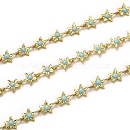 Brass Link Chains, with Enamel, Spool, Long-Lasting Plated, Unwelded, Star, Golden, Pale Turquoise, Link: 9x6.1x1.5mm(CHC-L039-41H-G)