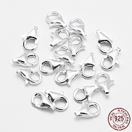 925 Sterling Silver Lobster Claw Clasps, Silver, 9x6x3mm, Hole: 1mm(STER-G019-04-9mm)