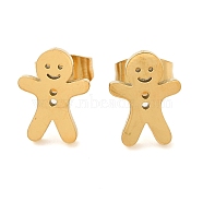 304 Stainless Steel Stud Earrings, Golden, Gingerbread Man, 10.5x8mm(EJEW-I311-04A-G)