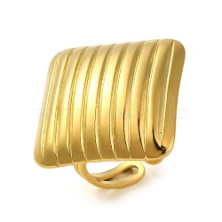 Ion Plating(IP) 304 Stainless Steel Stripe Rhombus Open Cuff Ring for Women, Real 18K Gold Plated, Adjustable(RJEW-C083-09G)