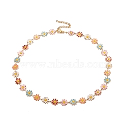 Enamel Daisy Link Chain Necklace, Vacuum Plating 304 Stainless Steel Jewelry for Women, Golden, Colorful, 16.3 inch(41.5cm)(NJEW-P220-01G-03)