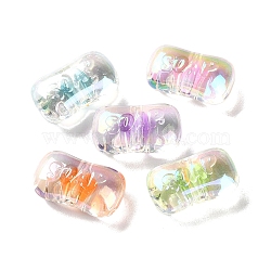 UV Plating Rainbow Iridescent Acrylic Beads, Bead in Bead, Rectangle, 13.5x24.5x10.5mm, Hole: 3.5mm(OACR-H112-15D)