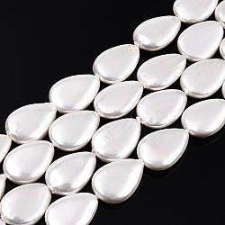 Electroplate Natural Freshwater Shell Beads Strands, Teardrop, Creamy White, 18x13x4mm, Hole: 1mm, about 23pcs/strand, 16.14 inch(41cm)(SHEL-R049-026A)