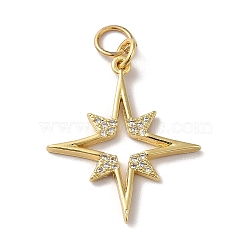 Rack Plating Brass Micro Pave Clear Cubic Zirconia Pendants, with Jump Ring, Long-Lasting Plated, Lead Free & Cadmium Free, Shining Star Charm, Real 18K Gold Plated, 27.5x23.5x1.5mm, Hole: 3mm(KK-F853-14G)