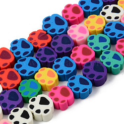 Handmade Polymer Clay Beads Strands, for DIY Jewelry Crafts Supplies, Dog Paw Print, Mixed Color, 7~9x9~11x4mm, Hole: 1.5mm, about 40~41pcs/strand, 12.87 inch~13.27 inch(32.7~33.7cm)(X-CLAY-N008-007)