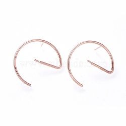 Brass Stud Earring Findings, Half Hoop Earrings, For Half Drilled Beads, with Ear Nuts and 925 Sterling Silver Pin, Letter E, Rose Gold, 29~31x29~30x1.5mm, Pin: 0.7mm and 0.9mm(EJEW-L234-54RG)