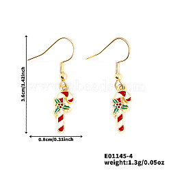 Christmas Theme Brass Christmas Cane Dangle Earrings, Golden, 36x8mm(IP2522-4)