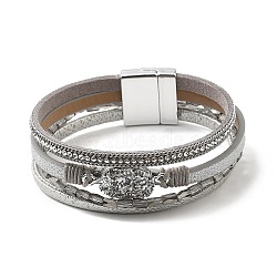 Vintage Leather Bracelet with European and American White Crystal Inlaid Diamonds - Magnetic Buckle., 0.1cm(ST5204791)