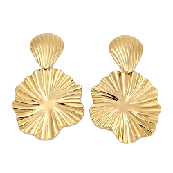 304 Stainless Steel Dangle Stud Earrings, Ion Plating(IP), Lotus Leaf, Golden, 63.5x40mm(EJEW-S253-12G-1)