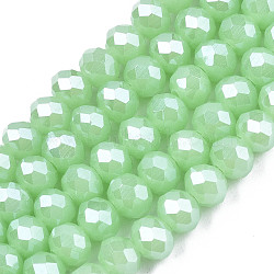 Electroplate Glass Beads Strands, Imitation Jade Beads, Pearl Luster Plated, Faceted, Rondelle, Light Green, 4x3mm, Hole: 0.4mm, about 113~115pcs/strand, 41~42cm(EGLA-A034-J4mm-A05)