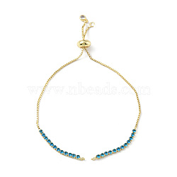 Brass Micro Pave Cubic Zirconia Box Chain Slider Bracelet Makings, Fit for Connector Charms, Long-Lasting Plated, Real 18K Gold Plated, Cadmium Free & Lead Free, Deep Sky Blue, Single Chain Length: about 4-7/8 inch(12.5cm)(KK-P233-10G-01)