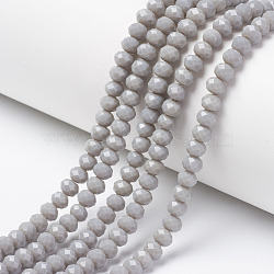 Opaque Solid Color Glass Beads Strands, Faceted, Rondelle, Dark Gray, 6x5mm, Hole: 1mm, about 83~85pcs/strand, 38~39cm(EGLA-A034-P6mm-D10)