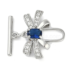 Brass Micro Pave Clear Cubic Zirconia Toggle Clasps, with Glass, Bowknot, Platinum, Bowknot: 17.5x20.5x4.5mm, Hole: 1.2mm, Bar: 17x4.5x2mm, Hole: 1.4mm(KK-K391-20P)