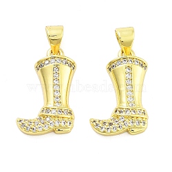 Boot Rack Plating Brass Micro Pave Clear Cubic Zirconia Pendants, Cadmium Free & Lead Free, Real 18K Gold Plated, 18x12x4mm, Hole: 3x4mm(KK-NH0001-12G)